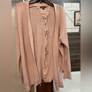 Dusty Blush Open-Front Knit Cardigan with Braided Tie Back